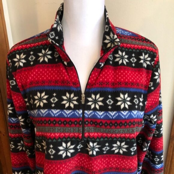L. L. BEAN Vintage 1/4 Zip Fleece Snowflake Print Medium - Picture 2 of 16